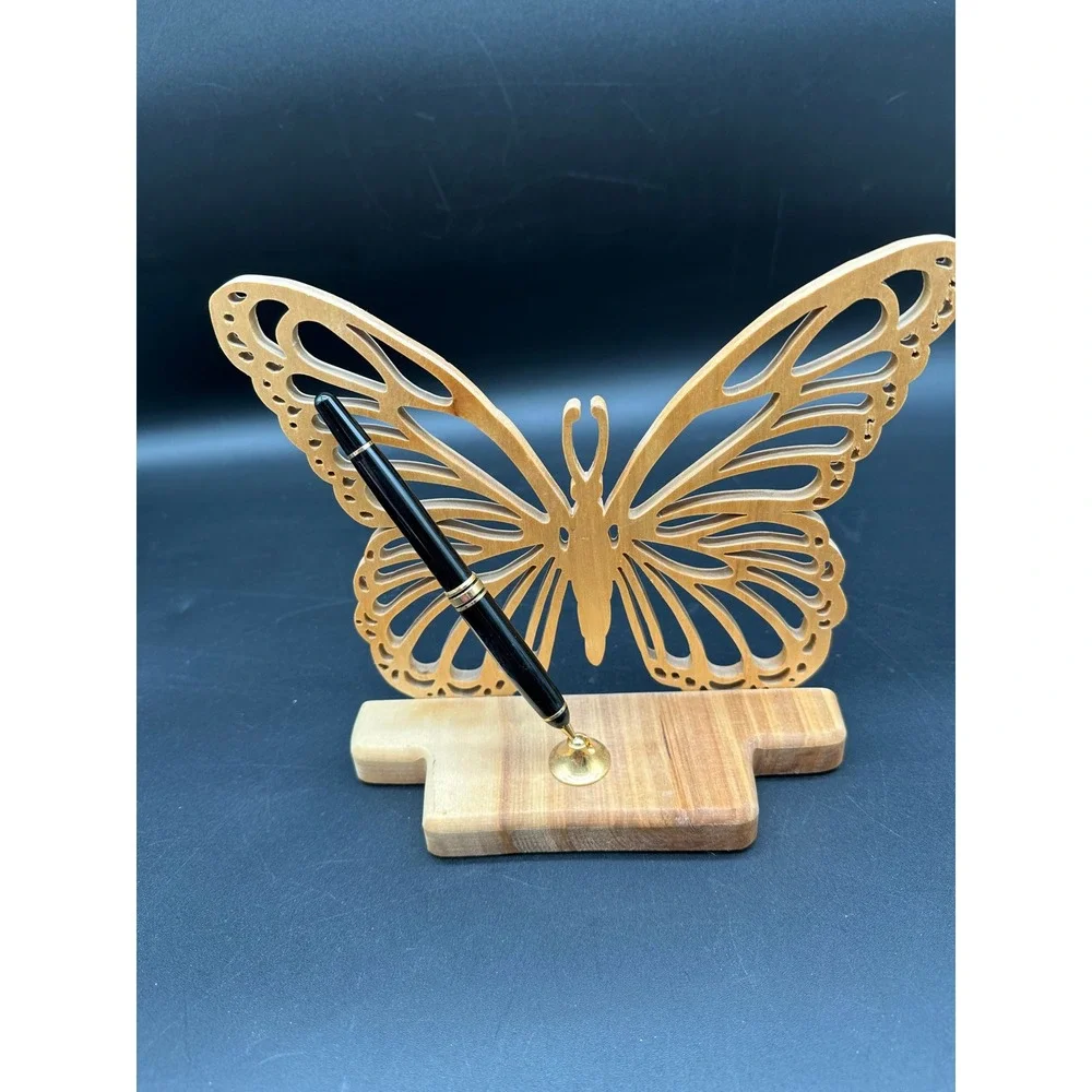 Butterfly Wood Pen‎ Holder North Pole Alaska Handmade Desk Decor Gift